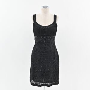 Vtg SUE WONG Dress Size 2 Black Silk Sequin Beaded Empire‎ Waist Tank Shift Y2k